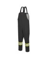 Black waterproof bib pants polyester-PU, 300 D with reflective stripes, Pioneer 5629BK, sizes S to 5XL