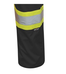 Black waterproof bib pants polyester-PU, 300 D with reflective stripes, Pioneer 5629BK, sizes S to 5XL