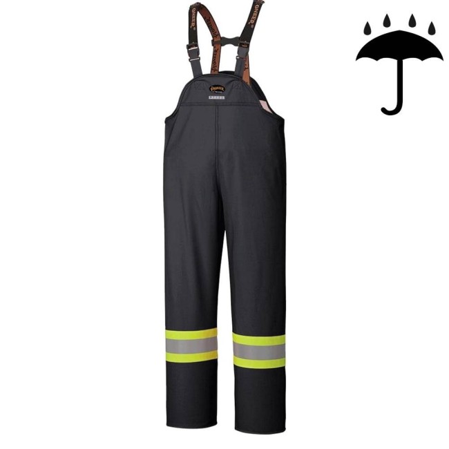 Salopette imperméable noire en polyester-polyuréthane 300 D avec bandes réfléchissantes, Pioneer 5629BK