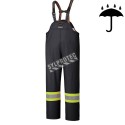 Black waterproof bib pants polyester-PU, 300 D with reflective stripes, Pioneer 5629BK, sizes S to 5XL