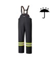 Black waterproof bib pants polyester-PU, 300 D with reflective stripes, Pioneer 5629BK, sizes S to 5XL