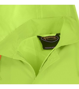 High-visibility yellow waterproof long coat, Pioneer model 5631, reflective tape, size S to 5XL