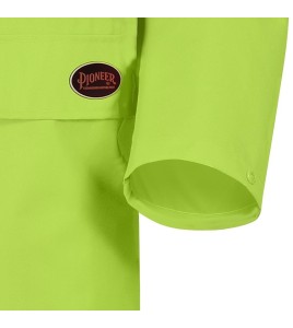 High-visibility yellow waterproof long coat, Pioneer model 5631, reflective tape, size S to 5XL