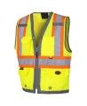 Veste d’arpenteur haute visibilité jaune fluorescente, à bandes rétroréfléchissantes argentées et jaune fluorescentes