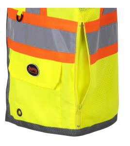 Veste d’arpenteur haute visibilité jaune fluorescente, à bandes rétroréfléchissantes argentées et jaune fluorescentes