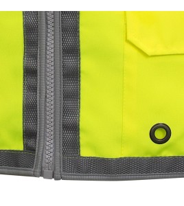 Veste d’arpenteur haute visibilité jaune fluorescente, à bandes rétroréfléchissantes argentées et jaune fluorescentes