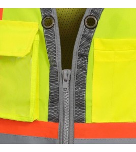 Veste d’arpenteur haute visibilité jaune fluorescente, à bandes rétroréfléchissantes argentées et jaune fluorescentes