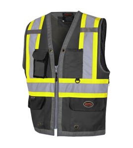 Veste d’arpenteur basse visibilité noire à bandes rétroréfléchissantes argentées et jaune, Pioneer 6671