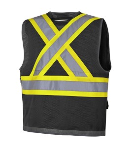 Veste d’arpenteur basse visibilité noire à bandes rétroréfléchissantes argentées et jaune, Pioneer 6671