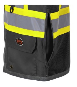 Veste d’arpenteur basse visibilité noire à bandes rétroréfléchissantes argentées et jaune, Pioneer 6671