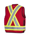 Pioneer men's low-visibility red 6683 surveyor's vest, 150 denier woven twill, 16 pockets