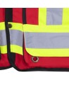 Veste de sécurité d’arpenteur, basse visibilité rouge 150D, 16 poches avec fermeture à bouton pression, vendue à l’unité