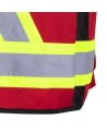 Veste de sécurité d’arpenteur, basse visibilité rouge 150D, 16 poches avec fermeture à bouton pression, vendue à l’unité