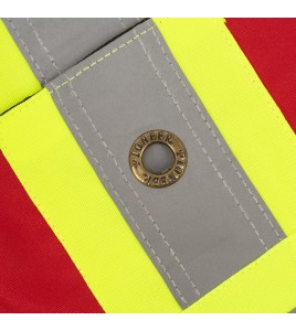 Veste de sécurité d’arpenteur, basse visibilité rouge 150D, 16 poches avec fermeture à bouton pression, vendue à l’unité