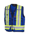 Pioneer men's low-visibility blue 6692N surveyor's vest, 150 denier woven twill, 16 pockets