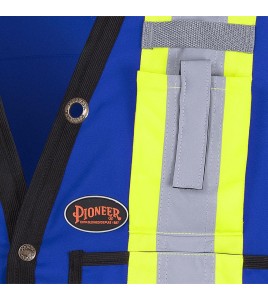 Pioneer men's low-visibility blue 6692N surveyor's vest, 150 denier woven twill, 16 pockets