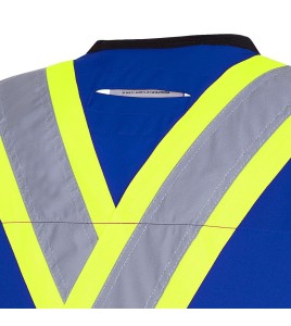 Veste de sécurité d’arpenteur, basse visibilité bleu 150D, 16 poches avec fermeture à bouton pression, vendue à l’unité