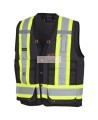 Pioneer men's low-visibility black 6692BK surveyor's vest, 150 denier woven twill, 16 pockets