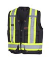 Pioneer men's low-visibility black 6692BK surveyor's vest, 150 denier woven twill, 16 pockets