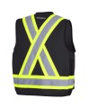 Pioneer men's low-visibility black 6692BK surveyor's vest, 150 denier woven twill, 16 pockets