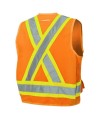 Pioneer men's high-visibility orange 6692 surveyor's vest, 150 denier woven twill, 16 pockets