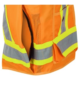 Pioneer men's high-visibility orange 6692 surveyor's vest, 150 denier woven twill, 16 pockets