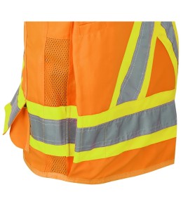 Pioneer men's high-visibility orange 6692 surveyor's vest, 150 denier woven twill, 16 pockets