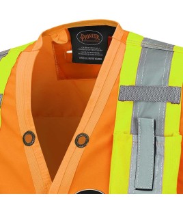 Pioneer men's high-visibility orange 6692 surveyor's vest, 150 denier woven twill, 16 pockets