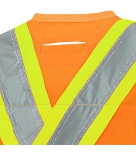 Pioneer men's high-visibility orange 6692 surveyor's vest, 150 denier woven twill, 16 pockets