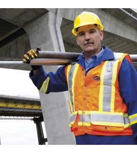 Veste de sécurité d’arpenteur, haute visibilité orange 150D, 16 poches avec fermeture à bouton pression, vendue à l’unité