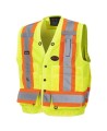 Pioneer men's high-visibility yellow 6693 surveyor's vest, 150 denier woven twill, 16 pockets