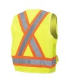 Pioneer men's high-visibility yellow 6693 surveyor's vest, 150 denier woven twill, 16 pockets