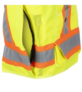 Pioneer men's high-visibility yellow 6693 surveyor's vest, 150 denier woven twill, 16 pockets