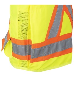 Pioneer men's high-visibility yellow 6693 surveyor's vest, 150 denier woven twill, 16 pockets