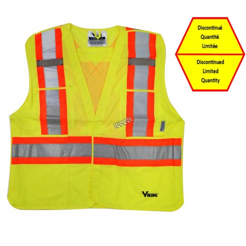 High-visibility yellow safety vest, 4 sizes, CSA Z96-15 class 2 level 2, 4 pockets.