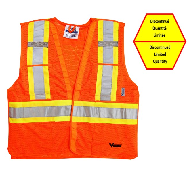 High-visibility orange safety vest, 4 sizes, CSA Z96-15 class 2 level 2, 4 pockets.