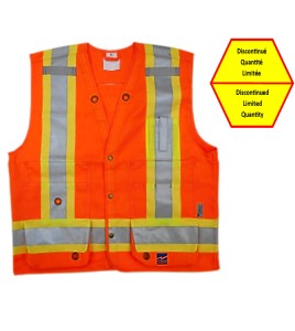 Veste d’arpenteur en polyester orange fluo avec 14 poches, CSA Z96-15 classe 2 niveau 2.