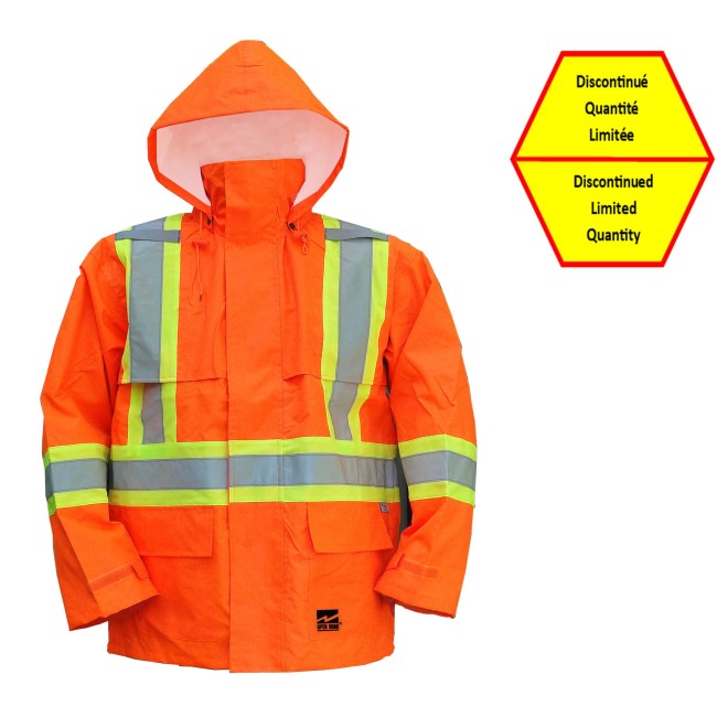 Viking Hi-Viz orange Open Road® 150D polyester raincoat with silver stripes, CSA Z96-09, Class 2, Level 2 compliant (S to 5XL)