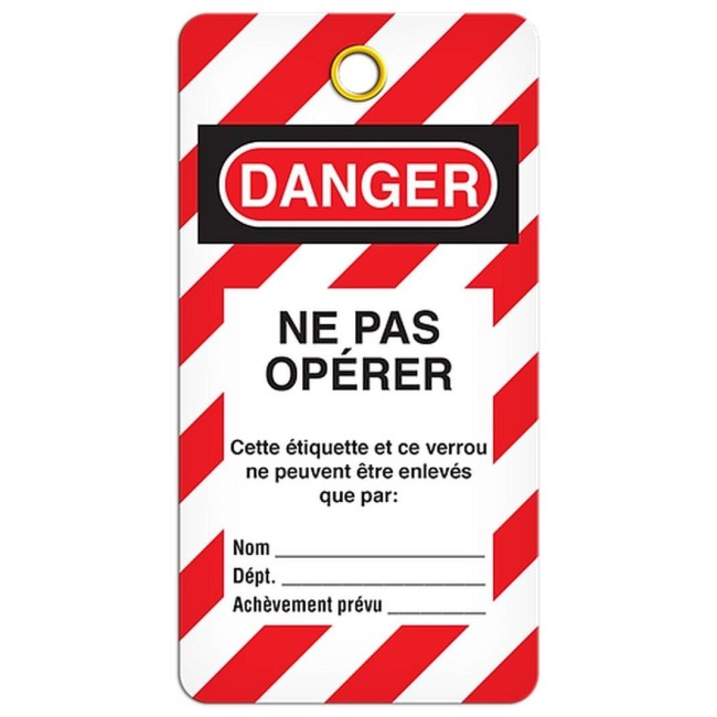 Étiquette pour cadenassage en français DANGER NE PAS OPÉRER, 3-3/8 X 5-3/4  po, vendue par paquet de 25