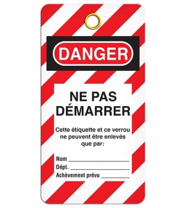 French DANGER NE PAS DÉMARRER label, 3-3/8 X 5-3/4 in, sold in packs of 25