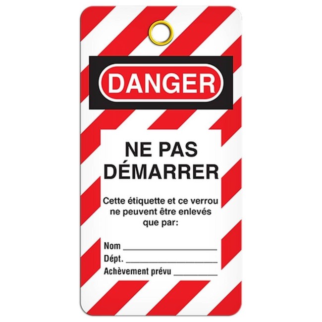 Étiquette pour cadenassage en français DANGER NE PAS DÉMARRER, 3-3/8 X 5-3/4  po, vendue par paquet de 25