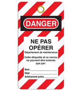 Étiquette pour cadenassage en français DANGER NE PAS OPÉRER, maintenance, 3-3/8 X 5-3/4  po, vendue par paquet de 25