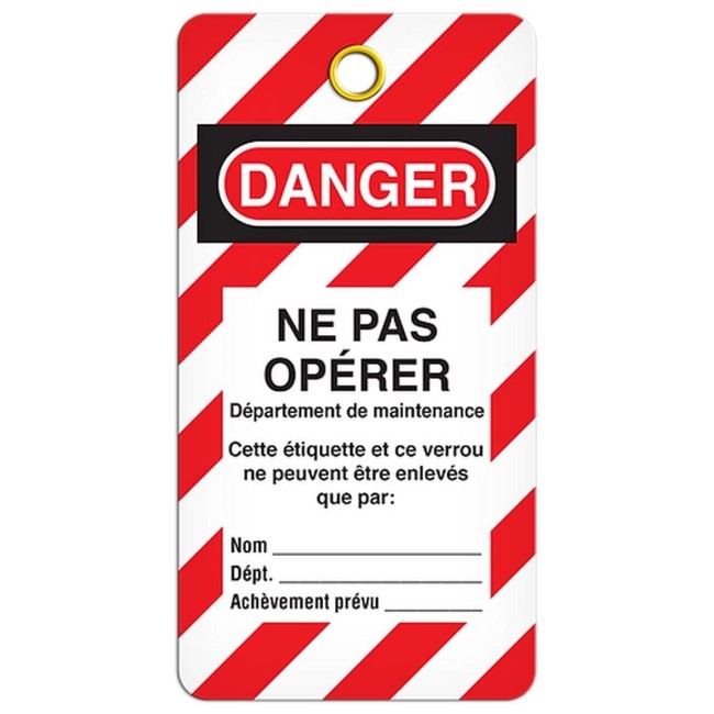 Étiquette pour cadenassage en français DANGER NE PAS OPÉRER, maintenance, 3-3/8 X 5-3/4  po, vendue par paquet de 25