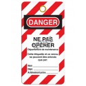 Étiquette pour cadenassage en français DANGER NE PAS OPÉRER, maintenance, 3-3/8 X 5-3/4 po, vendue par paquet de 25