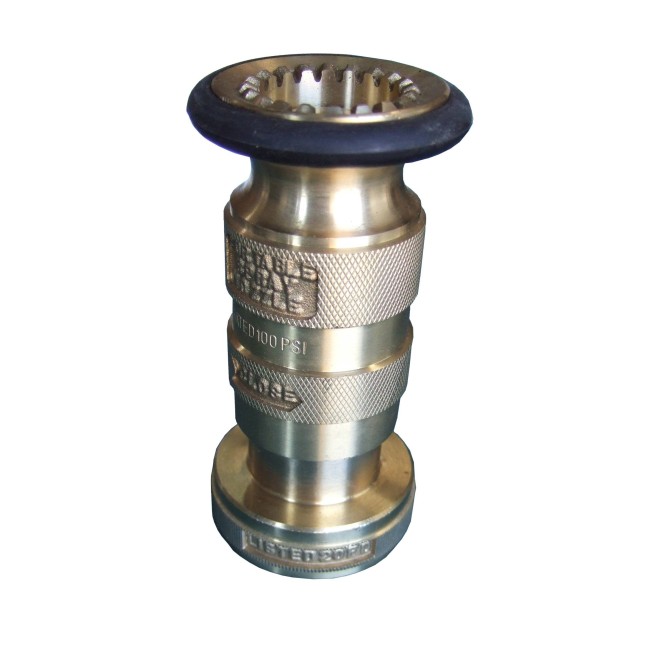 Brass NPSH female threaded nozzle with adjustable stream for 1.5" diameter fire hose