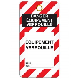 Étiquette pour cadenassage en français DANGER ÉQUIPEMENT VERROUILLÉ, 3-3/8 X 5-3/4 po, vendue par paquet de 25