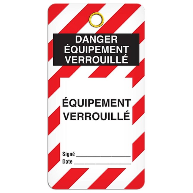 French DANGER ÉQUIPEMENT VERROUILLÉ, 3-3/8 X 5-3/4 in, sold in packs of 25