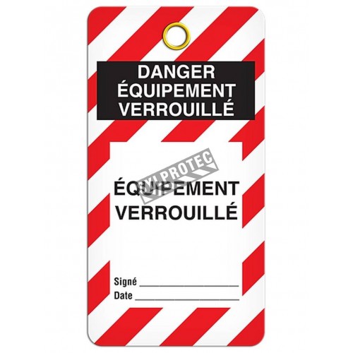 Étiquette pour cadenassage en français DANGER ÉQUIPEMENT VERROUILLÉ, 3-3/8 X 5-3/4 po, vendue par paquet de 25