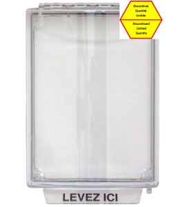 Universal Stopper® clear polycarbonate cover without a horn, but with French labelling for flush mounted manual pull stations