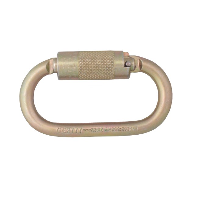 Semi-automatic, self-locking, oval-shaped carabiner. 11 mm opening, withstands a force of 5620 lbs (25 kN). Sold individually